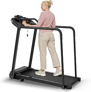 Walking Treadmill for Seniors with Extended Handrails and Dual Shock Absorption