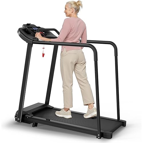 Best Walking Treadmill for Seniors, Treadmills for Home with Extended Handrails & Pulse-Sensing Stabilizing Handle, Forward & Reverse Walking, Dual Shock Absorption, Ideal for Rehab