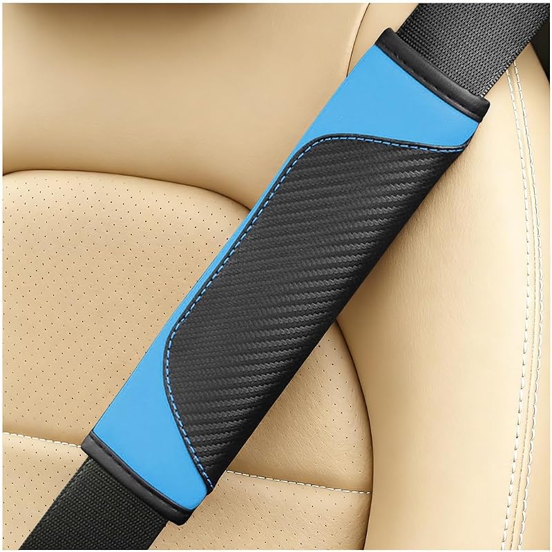 Capa para Cinto de Segurança Automotivo Ywdiml em Couro com Textura de Fibra de Carbono Preto e Azul – 2 unidades