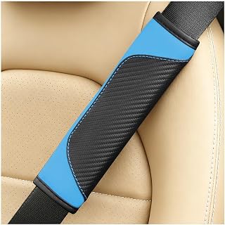 2PCS Carbon Fiber Car Seat Belt Cover, Leather Comfortable Soft Vehicle Seatbelt Pad for Shoulder & Neck, Automotive Interior Seat Strap Cushion Mat, Universal Fit (Black/Blue)