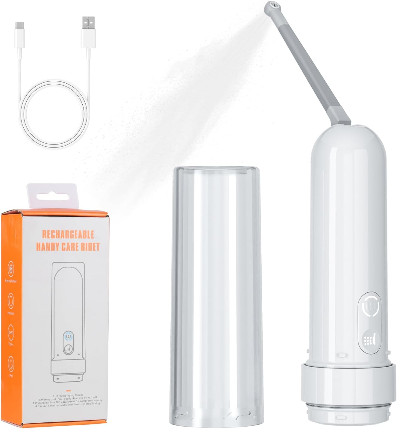 Rechargeable Portable Travel Bidet 180ML, IPX7 Waterproof Electric Bidet Sprayer with 3 Spraying Modes for Personal Hygiene Cleaning, Soothing Postnatal Care, Perineal & Hemorrhoid Treatment
