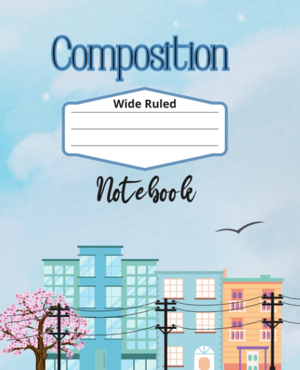 Composition Notebook Wide Ruled: Blue Color Urban Life Anime Style, Paper Journal for Teens, Girls, Boys and Students