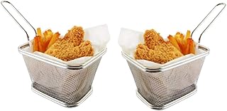 Stainless Steel Mini French Fries Basket Square Fryer Baskets, FDA Grade Kitchen Cooking Tool Food Presentation Tableware (Large 5inch 2pcs pack)