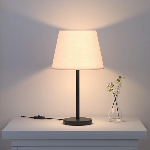 Divine Trends Pack Of 2 Black Table LED Lamp Modern Sleek 19 Inches Height Off White 10 Inches Lampshade For Bedroom, Beds...
