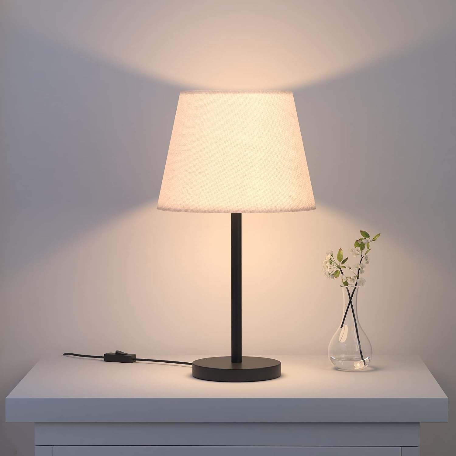 Divine Trends Pack Of 2 Black Table LED Lamp Modern Sleek 19 Inches Height Off White 10 Inches Lampshade For Bedroom, Beds...
