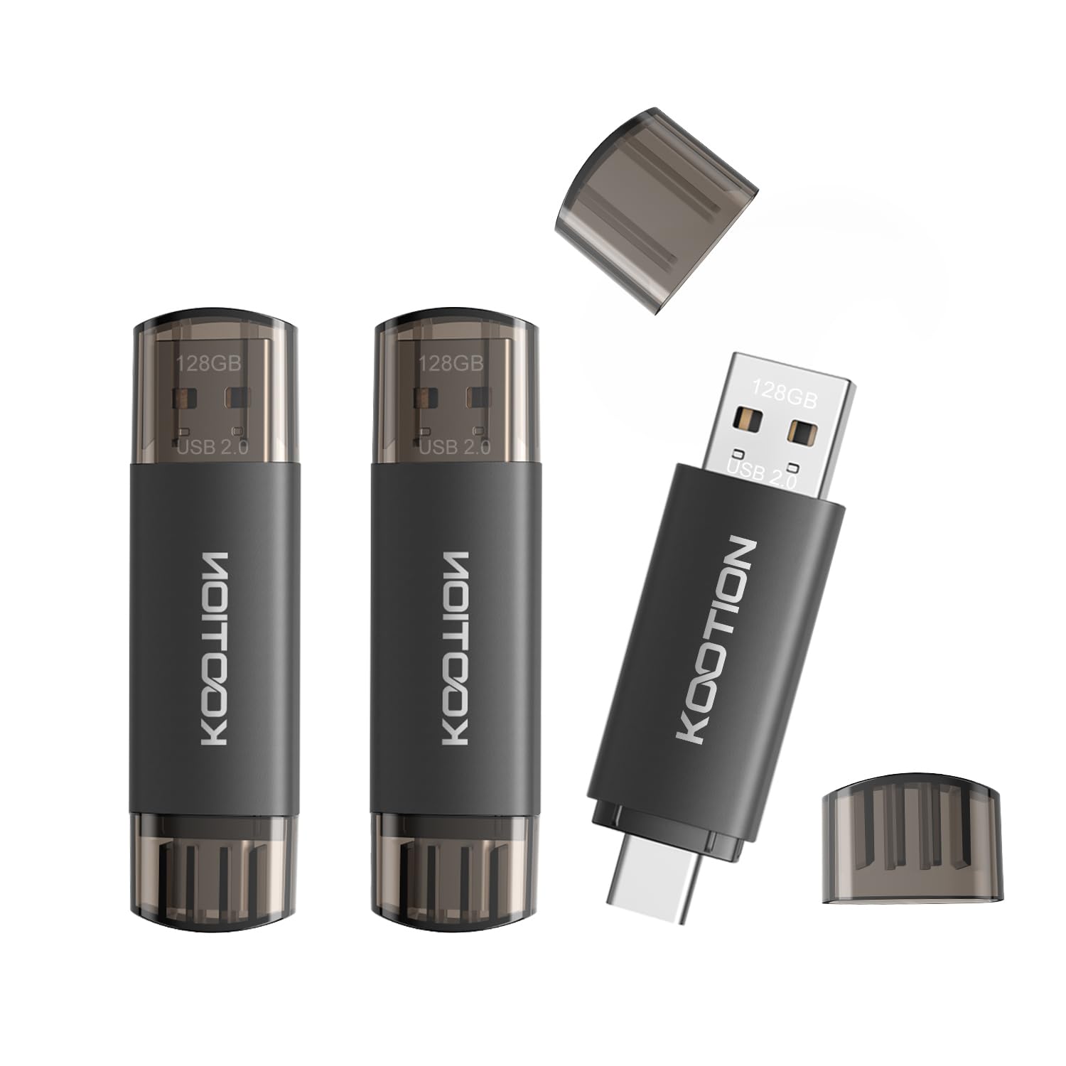 KOOTION USB Stick 128GB, 3er USB C 128G OTG USB 2.0 Speicherstick 2-in-1 128G Flash Laufwerk Type C Flash Drive 128 Gbyte für PC/Laptop, Typ-C Handy