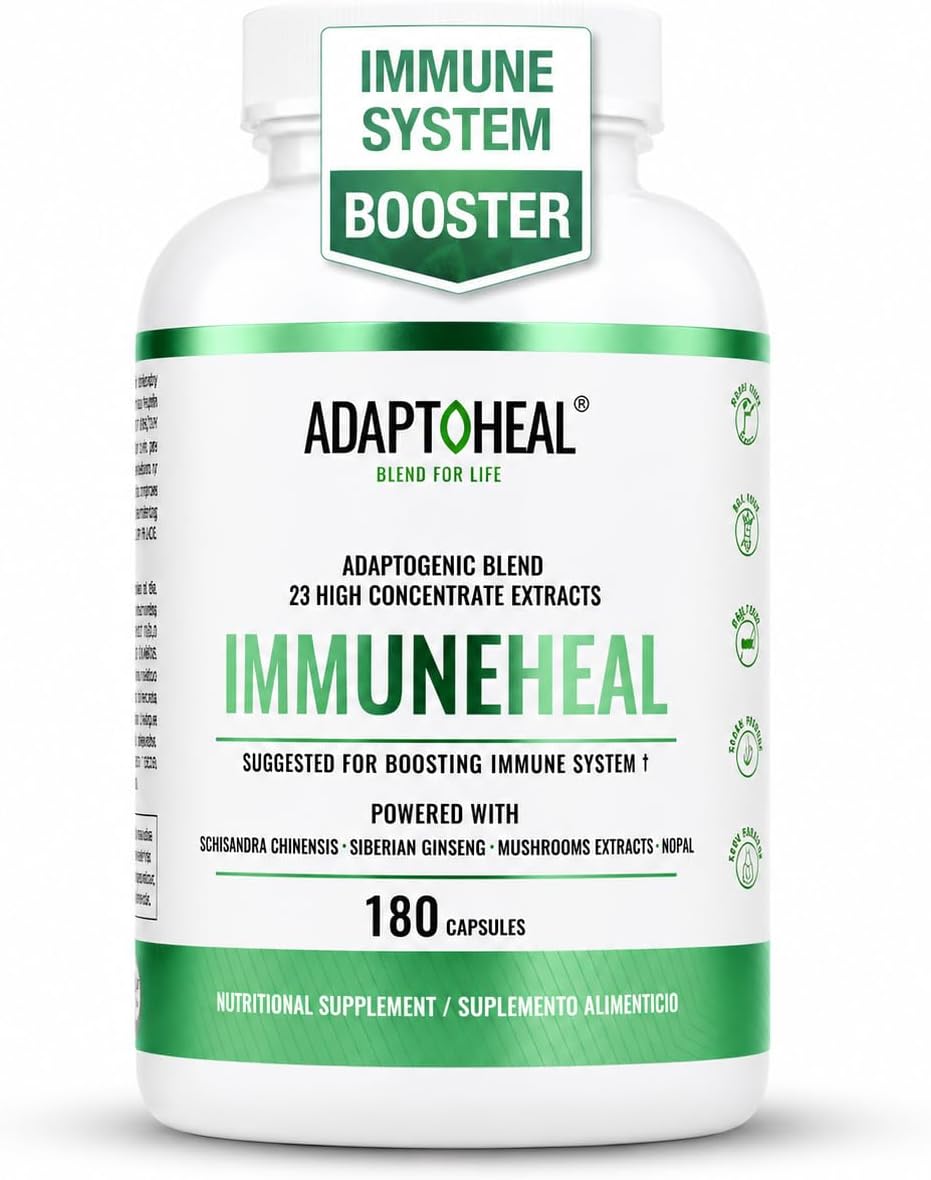 ADAPTOHEAL Immuneheal – Adaptogen, Immune System Booster Supplement with Schisandra Chinensis, Ginseng and Mushroom Extract (180 Capsules)