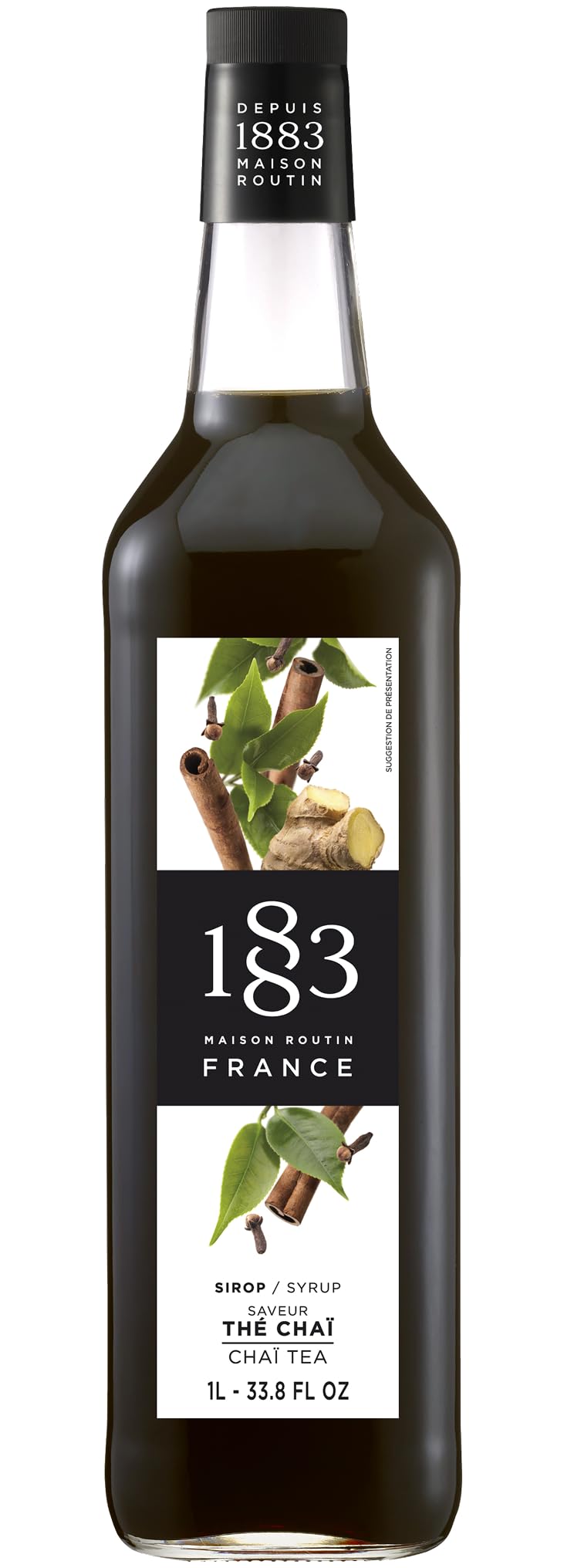 1883 Maison Routin Chai Tea Syrup, No Artificial Ingredients, Natural Flavour, Natural Colours, 1L Glass Bottle