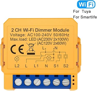 Smart Dimmer Switch Light Switch Module 1/2 Gang APP And Voice Control For Tuya And For SmartLife, Stepless Dimming, Group Control(Wifi 1Gang)