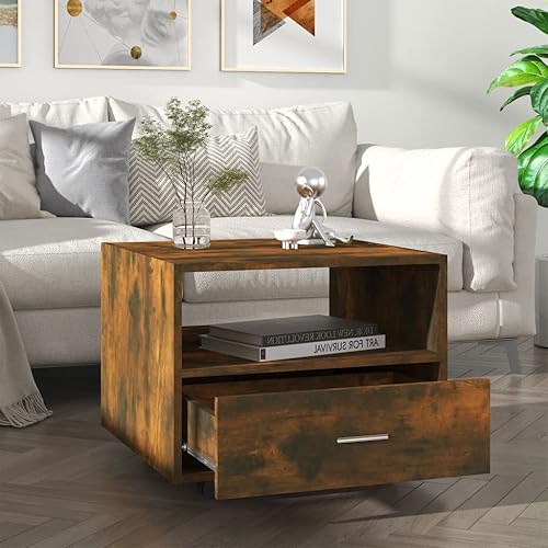Miniatura 1 de CKioict Coffee Table,mesa,Farmhouse Coffee Table,for Pool Decks, Gardens, patios, courtyards Smoked Oak 21.7"x21.7"x15.7" Engineered Wood