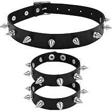 Black Leather Rivet Leather Choker Collar and Bracelets, Spike Bracelet for Men & Women Bangle Punk Rock Gothic Jewelry Set Adjustable Punk Accessories