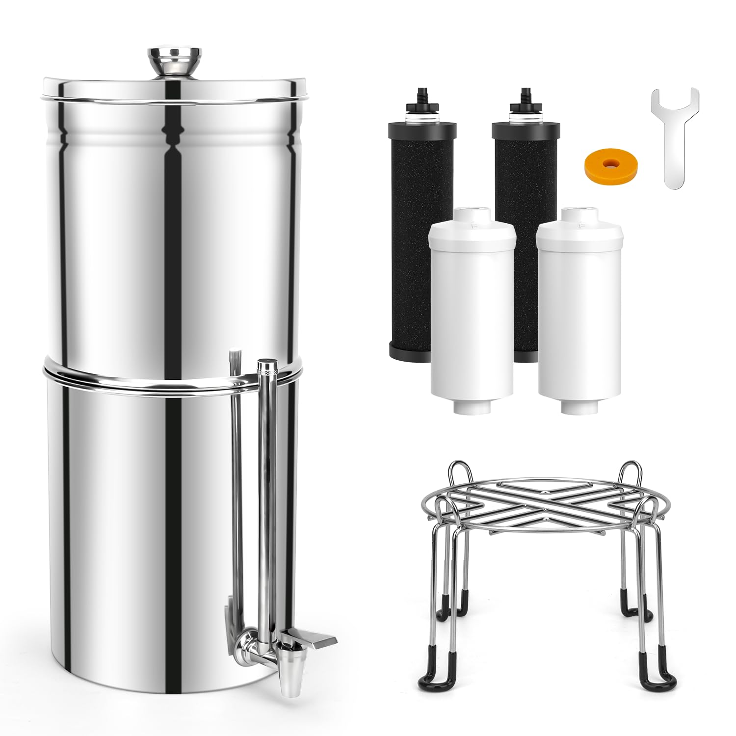 3.0 Gallon Gravity Water Filtration System – Cobectal 304 Stainless Steel Gravity Water Purifier – 8-Stage Countertop System with 4 Filters and Stand, Reduce 99.9% Chlorine