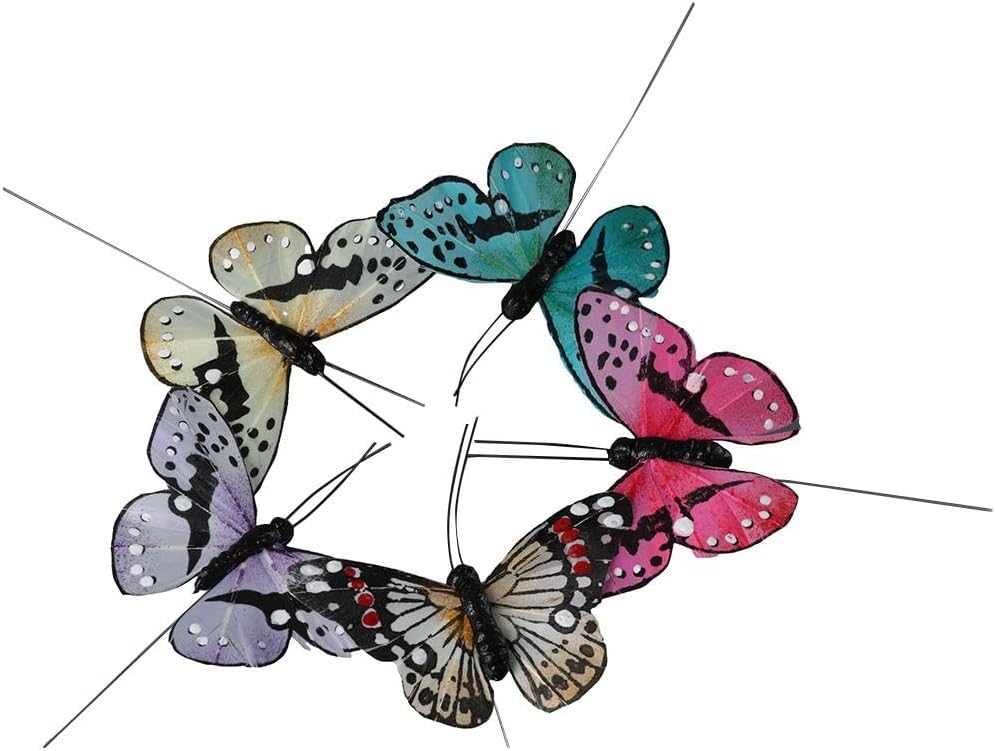 Uniquer 12Pcs Butterfly Design Decorations,3D Feather Butterflies Shape Picks,Flower Arrangements Tool for Crafts DIY
