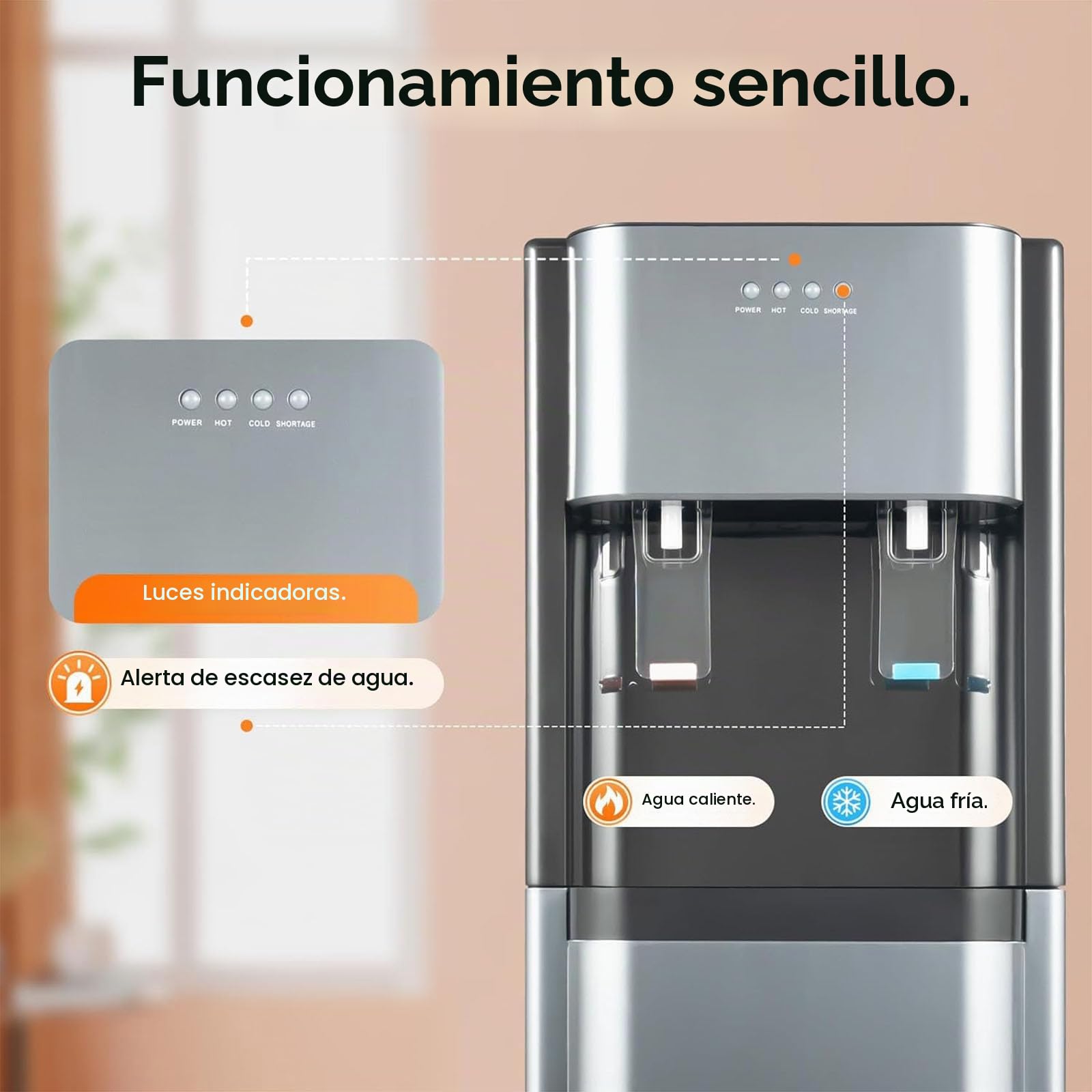 Dispensador de Agua de Carga Inferior con Agua Caliente y fría - Enfriador eléctrico de Acero Inoxidable 304 con un Solo Toque para,Dark Gray,33cm*30cm*90cm