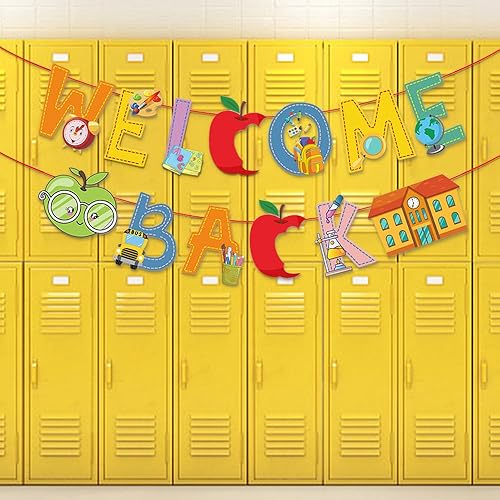 Miniatura 5 de Banners de regreso a clases, letrero colgante de manzanas con palabras de bienvenida, decoración para el primer día de escuela, fiesta, jardín de