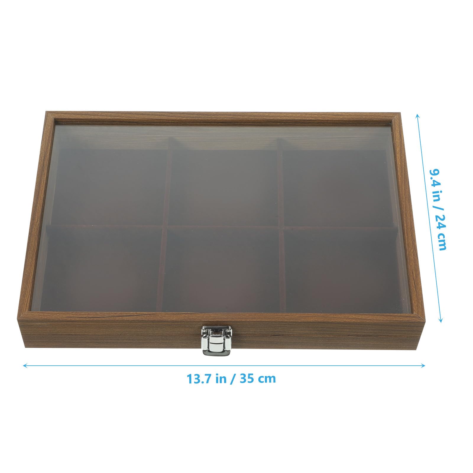 Estuche para Guardar Joyas de Madera con Tapa de Cristal, 6 Compartimentos