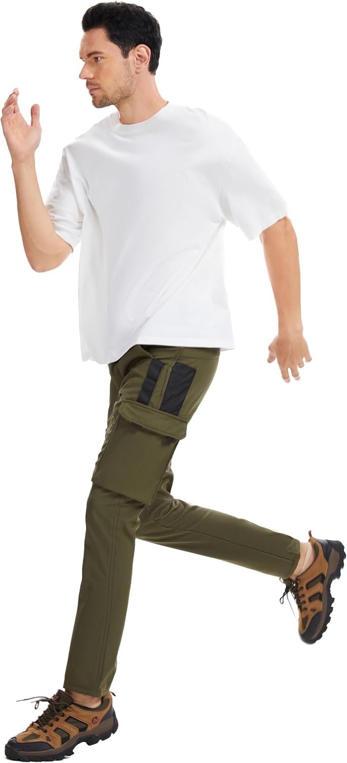 Men's Fleece Lined Cargo Pants with Pockets Snow Ski Hiking Pants Waterproof Outdoor for Winter - Image 6
