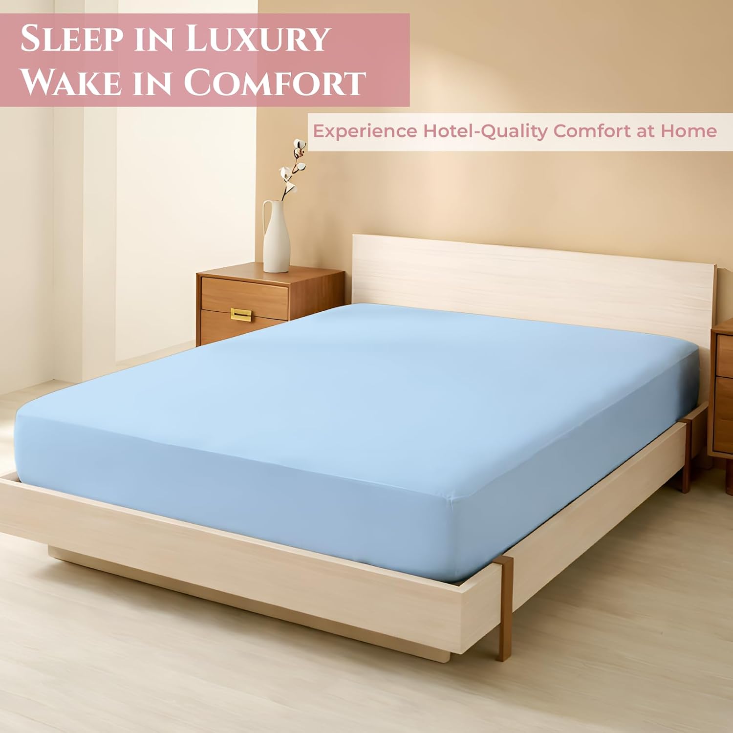 Queen Size Deep Pocket 18" Fitted Sheet - 100% Giza Egyptian Cotton, Light Blue