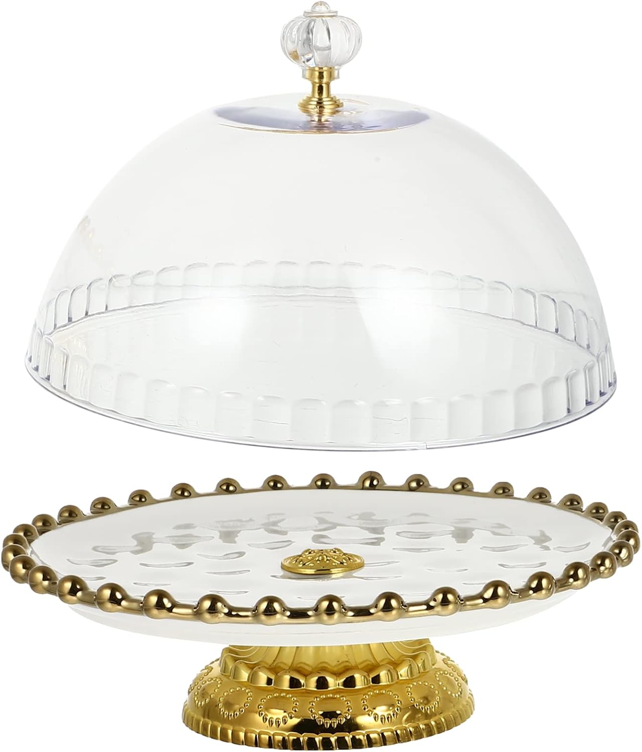 Cabilock White Round Ceramic Cake Stand with Glass Dome, 8 Inch