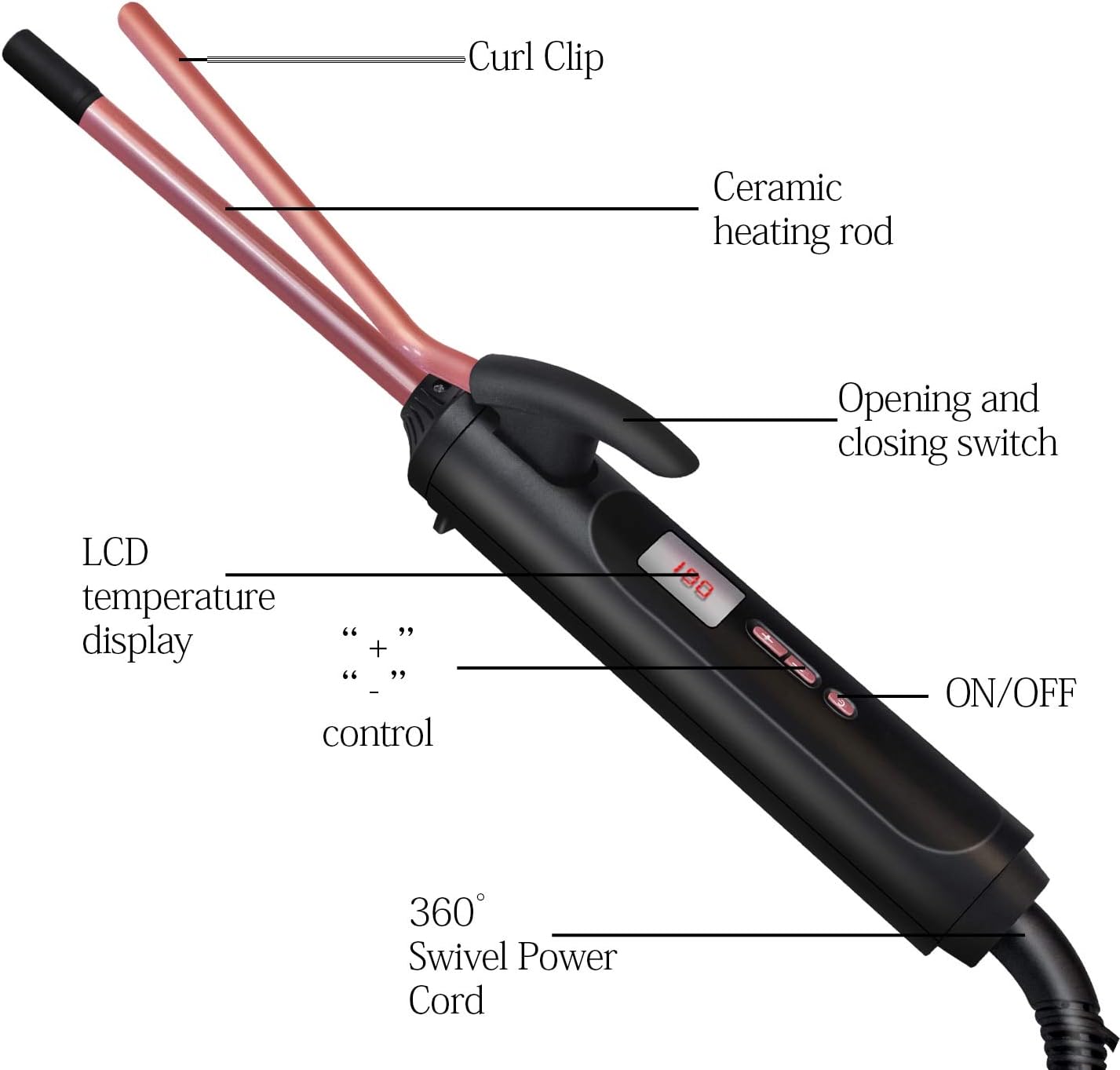 Curling Iron Professional Curling Iron Unisex Hair Curler Small Curls Tourmaline Ceramic Wand Barrel Curling Iron Heats Up Fast