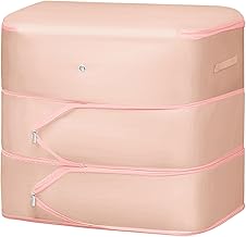 ABOUT SPACE Nylon Fabric Ultra Space Saving Self Compression Organizer - 141 L Vacuum Storage Bags - Packing Vaccine Bags for Clothes with 2 Layer Zipper Airtight - (Pink - XL - L 54 x B 42 x H 62 cm)