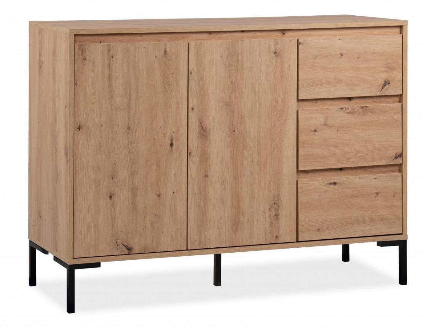 Calicosy Buffet 2 Portes 3 Tiroirs et 1 Etagère Plock - en Panneaux de Particules - Décor Chêne Artisan - pour Salon, Salle à Manger - L120 x H87 x l40 cm