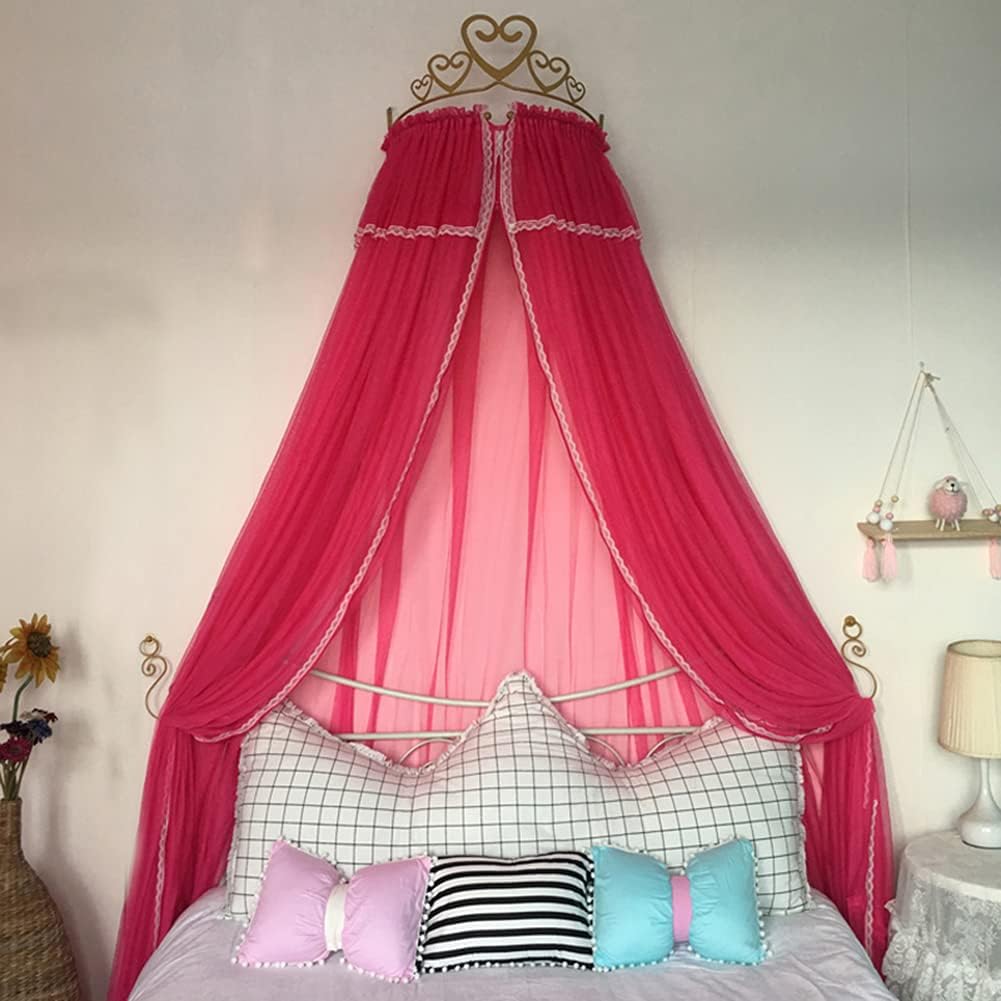 Princess Bed Canopy for Girls Kids Decor Bed Canopies Tent for Kids Rooms or Cribs Nursery for Decoration Playing Reading Sleep As Hanging House Castle (Rose Red 1.2m bed)