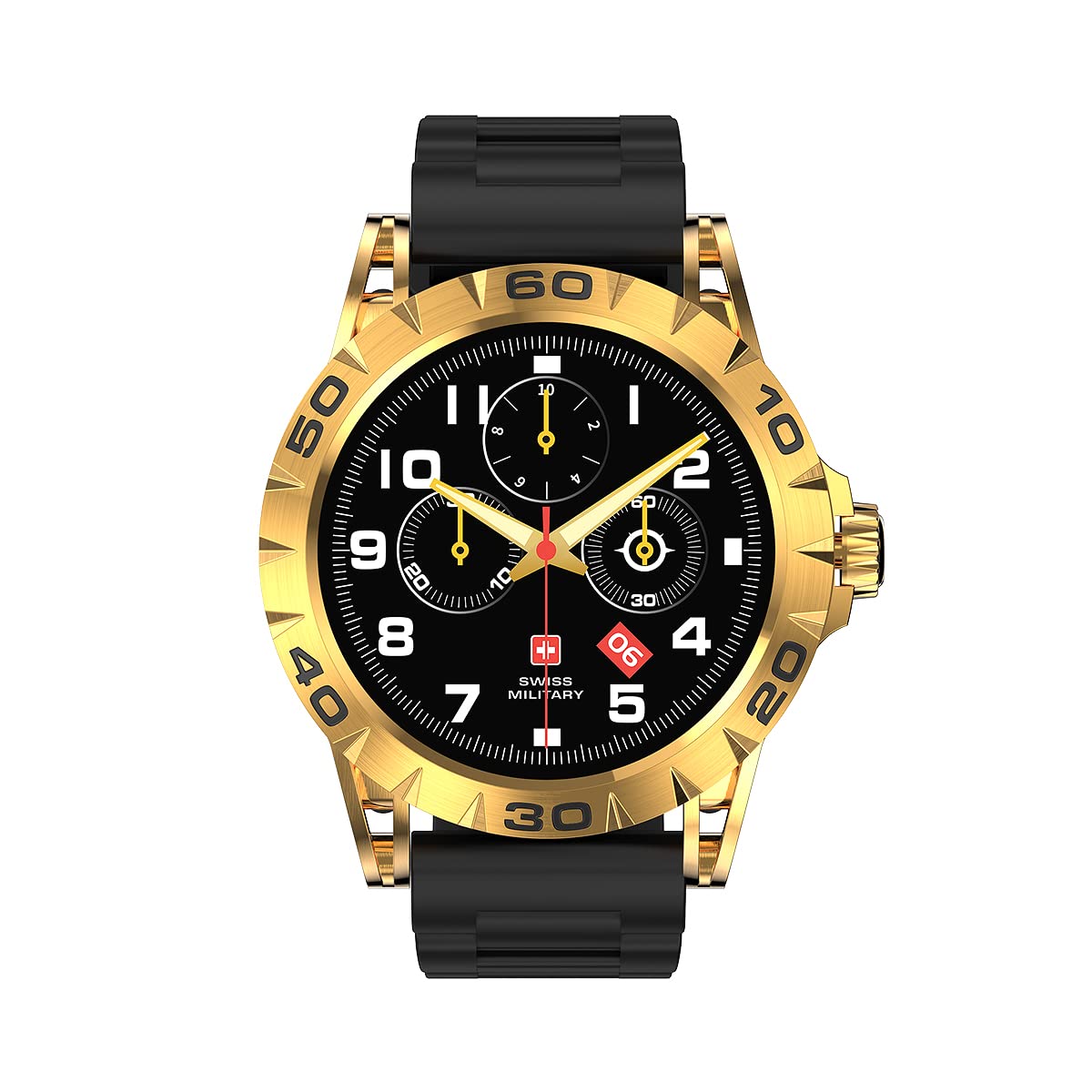 Dom 2 Smart watch, Receive & Make Calls, Heart Rate/BP/Oxygen Level Monitoring, IP67, Battery Life 5to7 Days, Compatibility: IOS/Android, Yellow Gold Frame:Silicon Black Belt