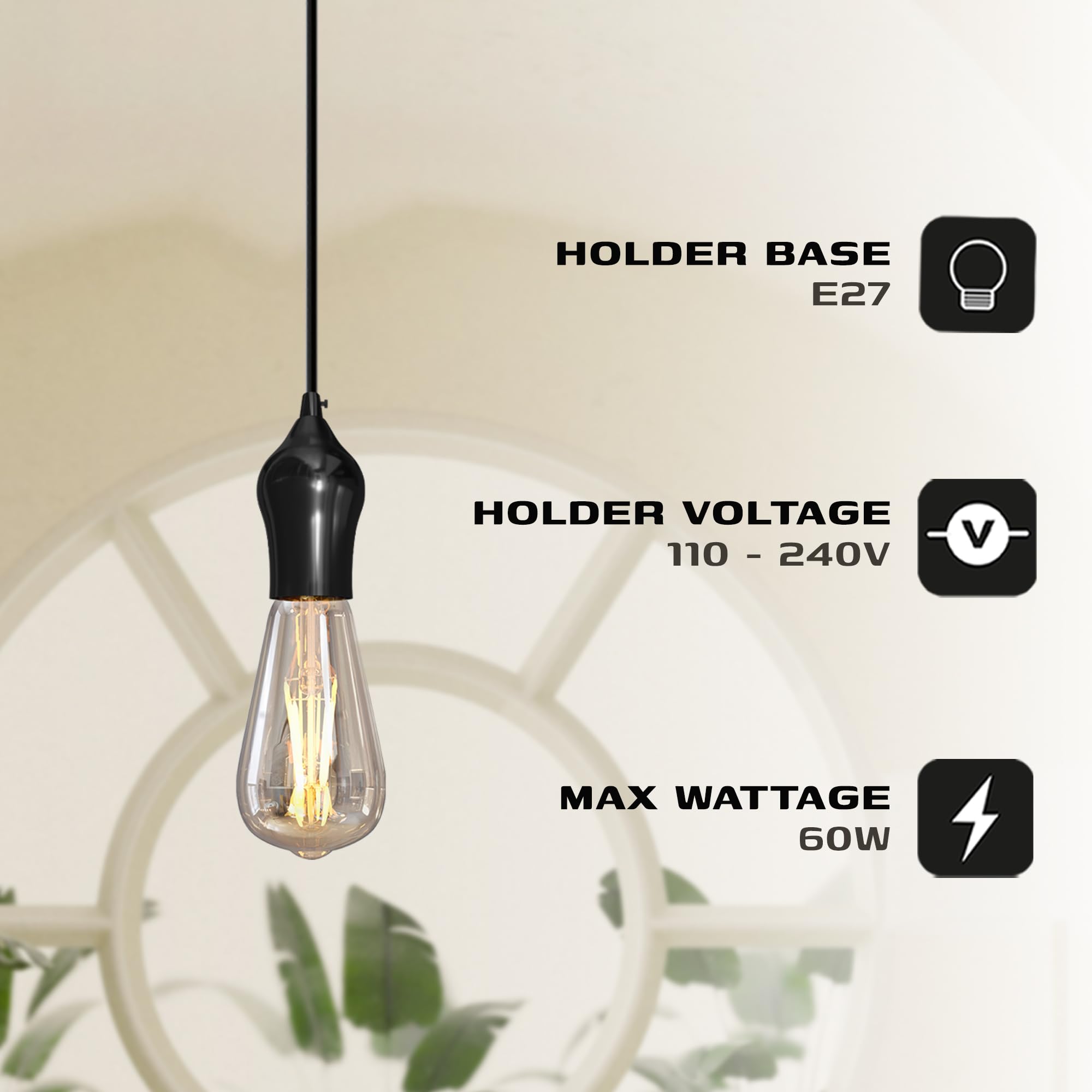 LEDSone Portalampada E27, Portalampada in Ceramica e Adattatore per Lampadine Edison, Potenza Nominale 4A 250V, Ideale per Spazi Industriali e Domestici (Nero Lucido, confezione da 5)