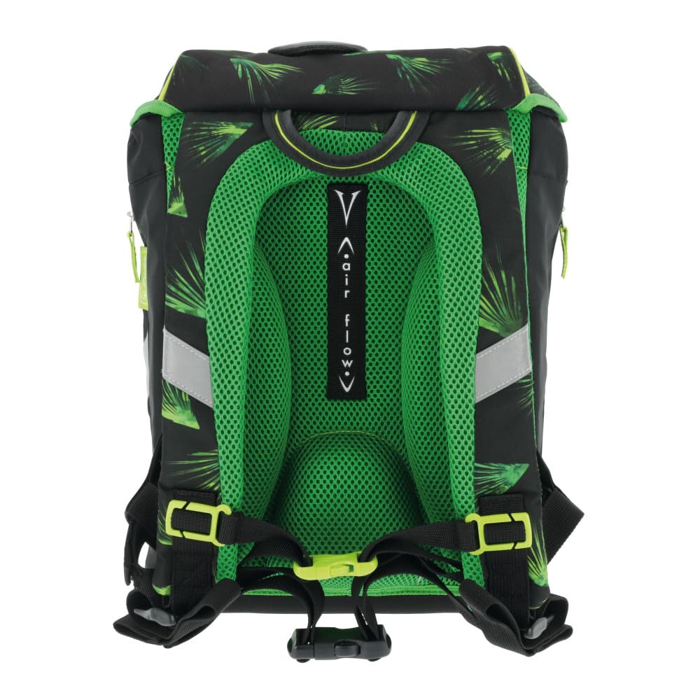 Herlitz Softlight Plus Mochila escolar, Niños, Multicolor, 38 x 28 x 23 cm | Negro y verde, de botellas de PET recicladas, 1ª clase primaria, 18 l, Panther