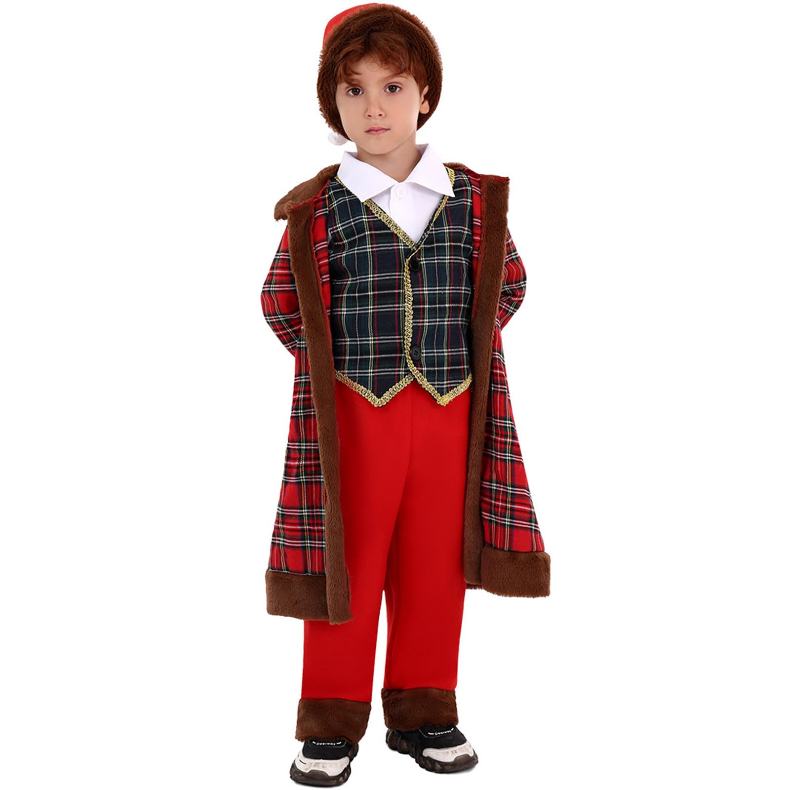 Weihnachtskostüm für Kleinkinder Cosplay Party Set mit Weste Mantel Hut – 4-teiliges Outfit festliches Karnevalsensemble bezauberndes Weihnachtsmann-Outfit für Feiertagsbekleidung Fotoshooting