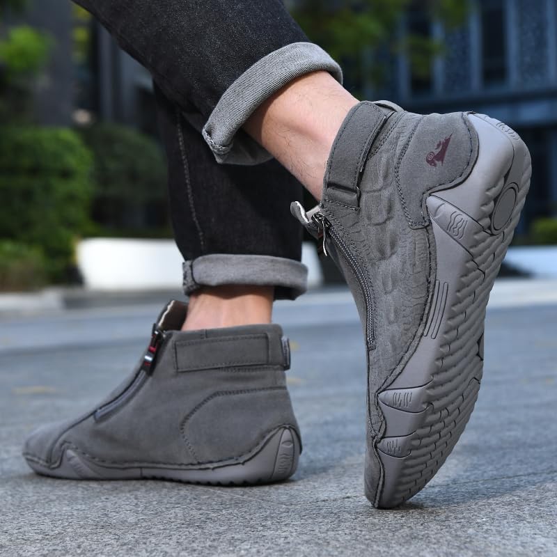 Men's Leather Handmade High Top Chukka Ankle Boots Comfortable Round Toe Side Zipper Slip On Sneakers Fashion Lightweight Outdoor Walking Driving High Boots - Image 9