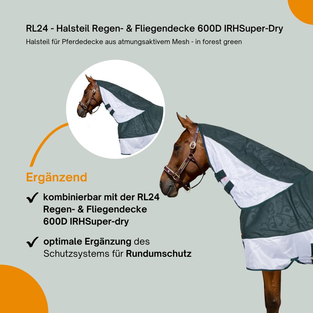 RL24 - Halsteil Regen- & Fliegendecke 600D IRHSuper-Dry – Halsteil für Pferdedecke aus atmungsaktivem Mesh – Schutz vor Insekten – doppelter Klettverschluss – in Forest Green – Größe M