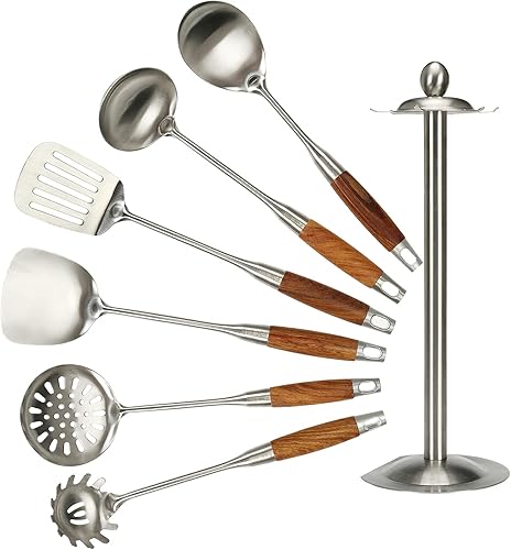 Miniatura 3 de Dicunoy Juego de utensilios de cocina de acero inoxidable 304 de 7 piezas, cuchara ranurada, cucharón de sopa, girador ranurado, volteador sólido,