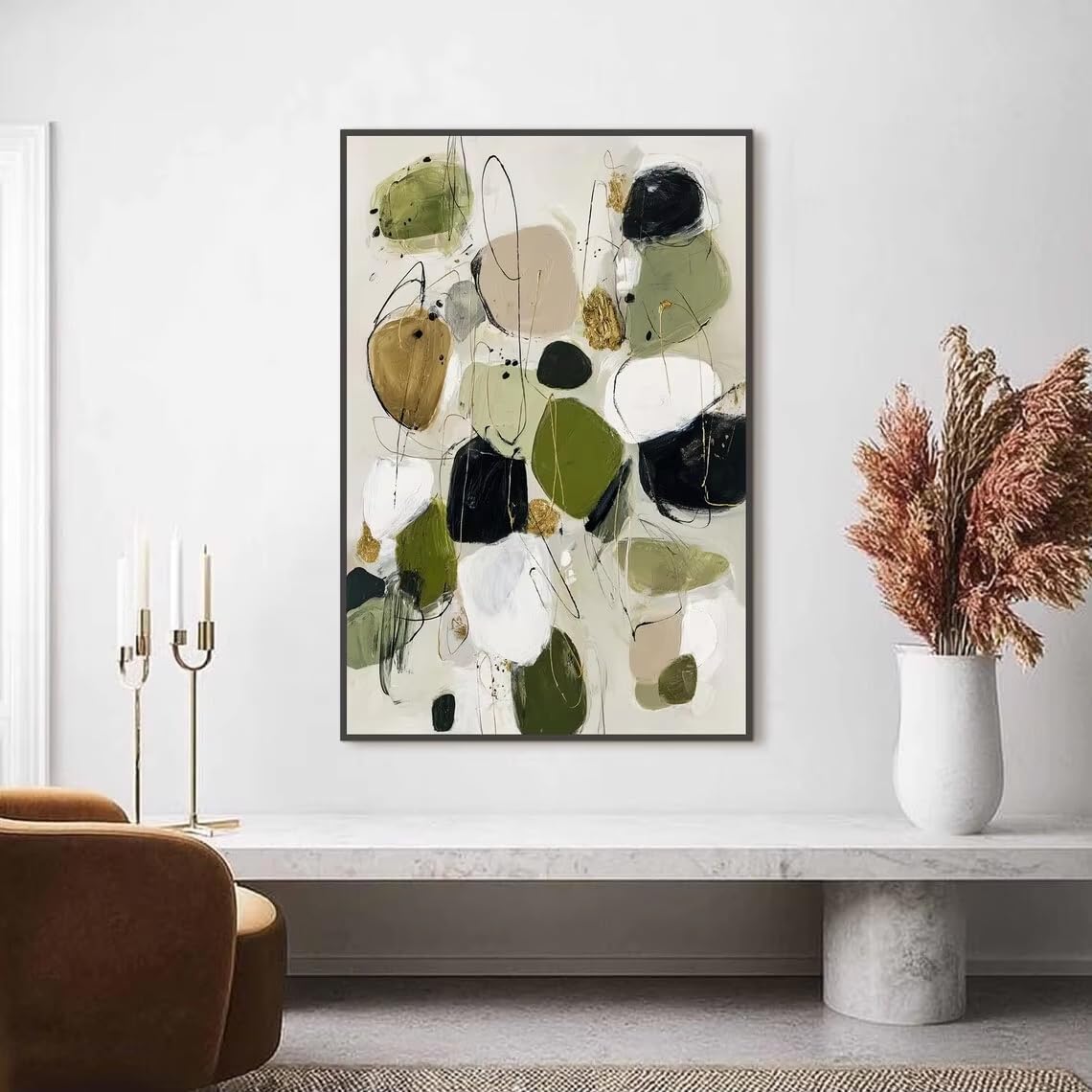 Sage Green Mid Century Modern Wall Art, Modern Abstract Art Print, Japandi Wall Art, Sage Green Poster Prints for Bedroom(70x90cm(26x35in)/No frame)