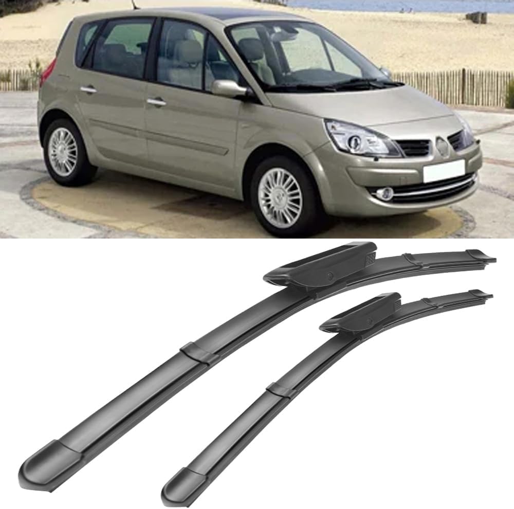 RESKIU Car Front Windshield Wiper Blade Set Replacement for Renault Scenic Mk2 2005-2009, All Season Windscreen Wipers Quiet Easy Installation
