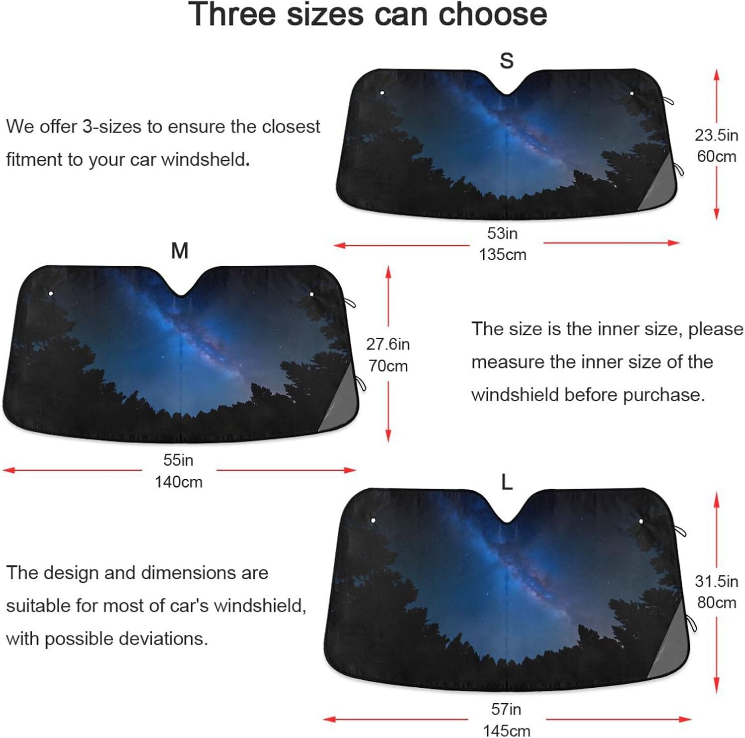 Gredecor Windshield Sun Shade Starry Night Forest Tree Car Sun Visor Sunshades Blocks UV Rays and Heat Protection Foldable Sun Shield Cover Automotive Interior Accessories, 57x31.5in