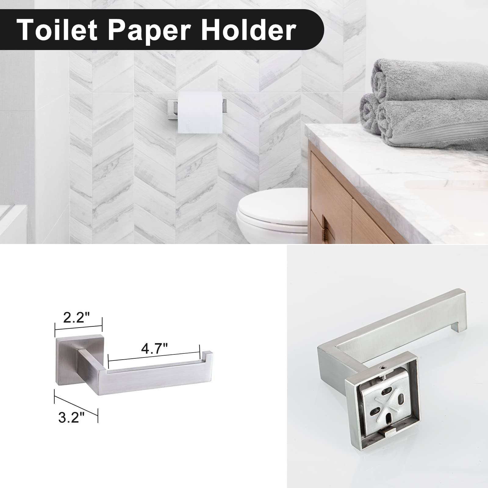 Soporte de papel higiénico para montaje en pared, soporte para rollo de papel higiénico de níquel cepillado SUS304 de acero inoxidable para baño, cocina, baño 4