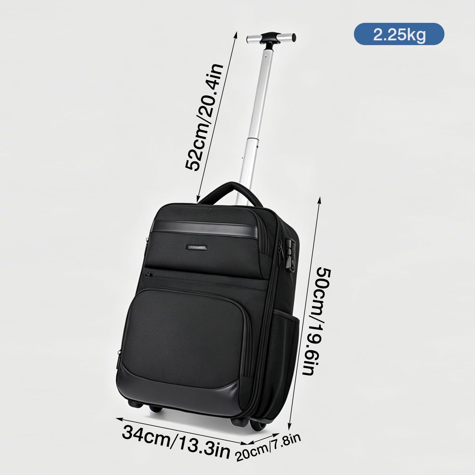 Zaino da Viaggio Trolley con Ruote Bagaglio a Mano Travel Backpack Valigia Suitcase Zainetto 18 Pollici Grande Borsa Laptop per uomo e donna Impermeabile Serratura a Codice Campeggio Scuola Nero