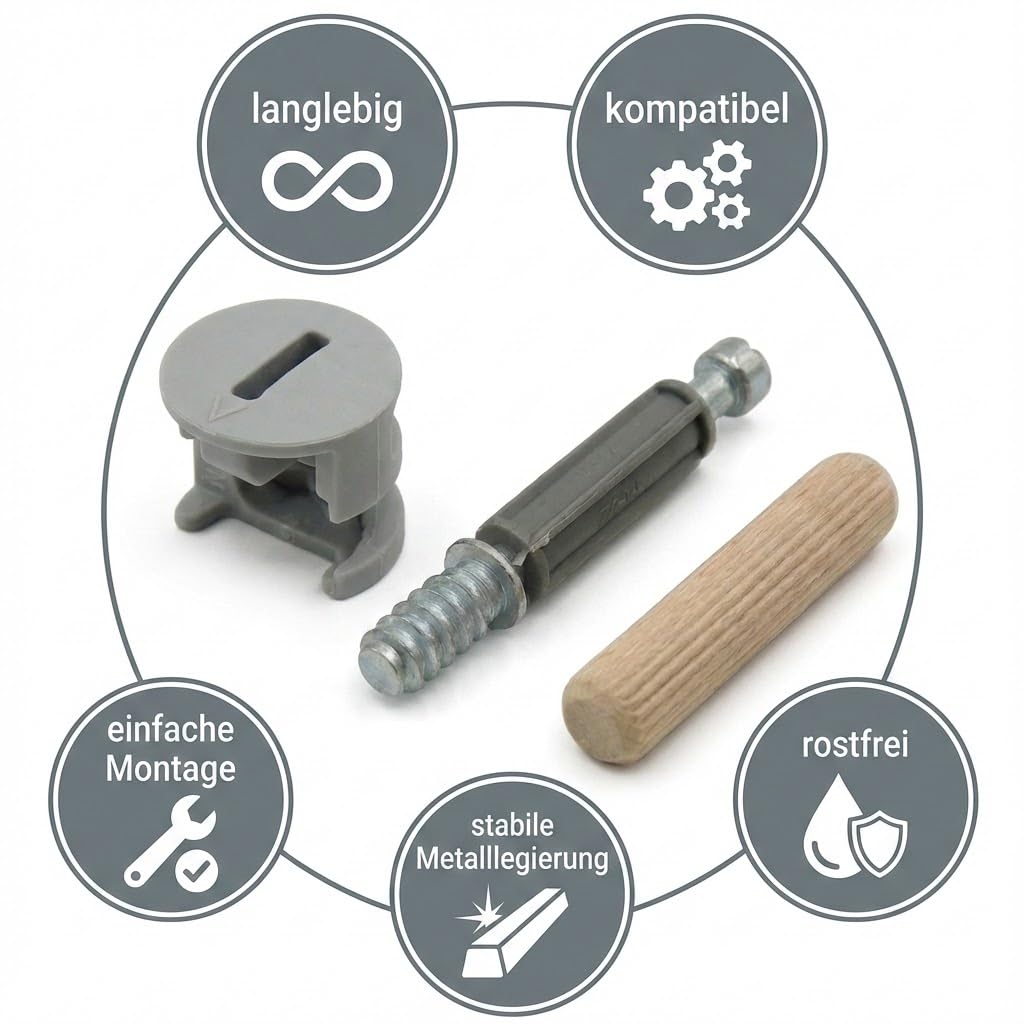 Kit di riparazione e ricambio per IKEA BILLY METOD, PAX, Brignes, tasselli a vite, dado eccentrico, tasselli in legno