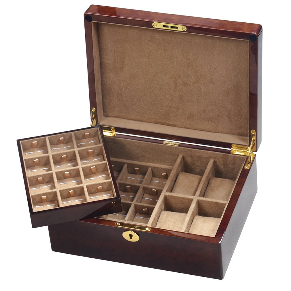 Camphor Burl Wood Gents Valet Box
