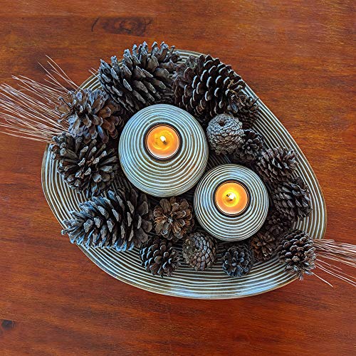 Huey House Orb Candle Holders & Tray Decor Set (16 inch Decorative Bowl & 2 Spheres), Coffee Table Decor or Centerpieces for Dining Room Table or Kitchen Counter, Gift Boxed, Light Brown & White - Image 6