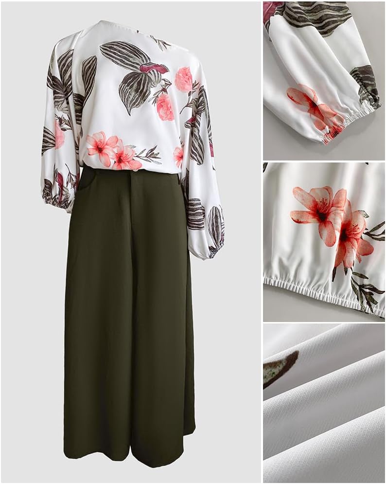 CHICME Women Summer 2 Piece Outfits Off Shoulder Top Flowy Wide Leg Pants Set Vacation Travel Airport Outfits