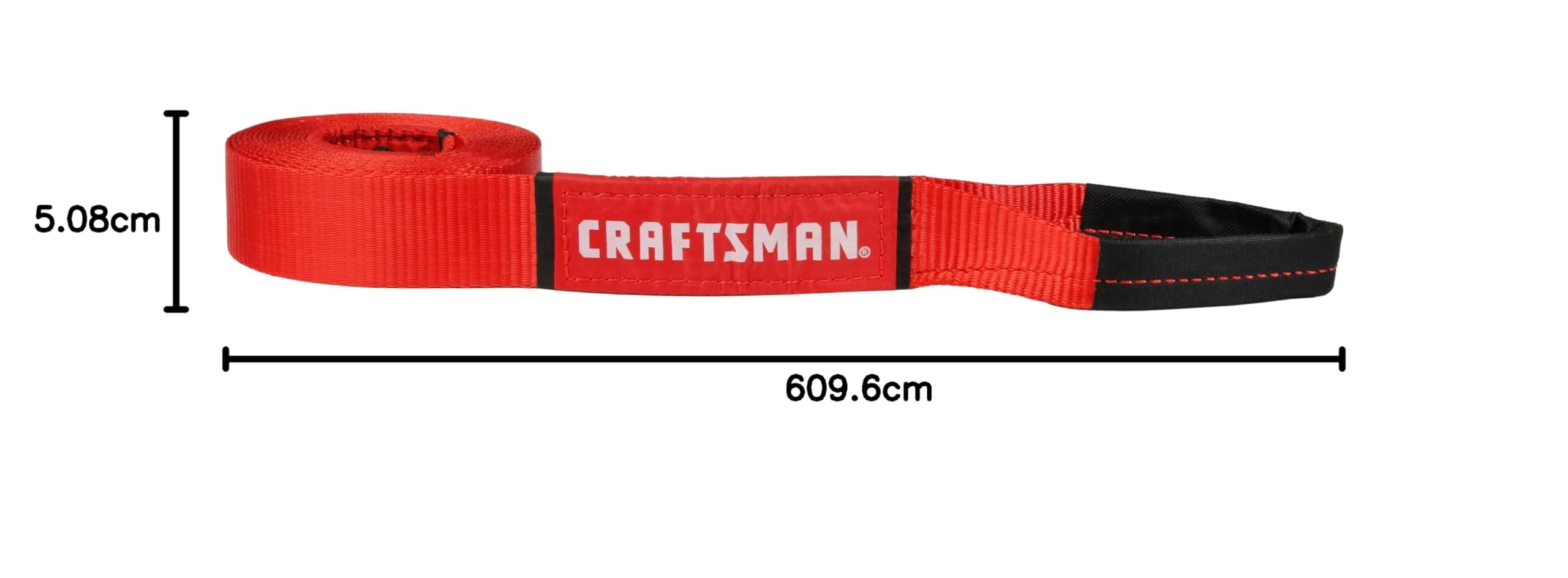 CRAFTSMAN CMXAZBS2001 Abschleppgurt mit Schlaufenenden, 5,1 cm x 5,1 m, 1,4 kg sichere Wortking-Last/4,1 kg Bruchfestigkeit, Schwarz/Rot