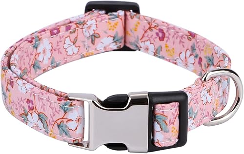 XYART Collar para perros pequeños, medianos y grandes, collar de algodón para mascotas, patrones de margaritas y rosas con hebilla de liberación