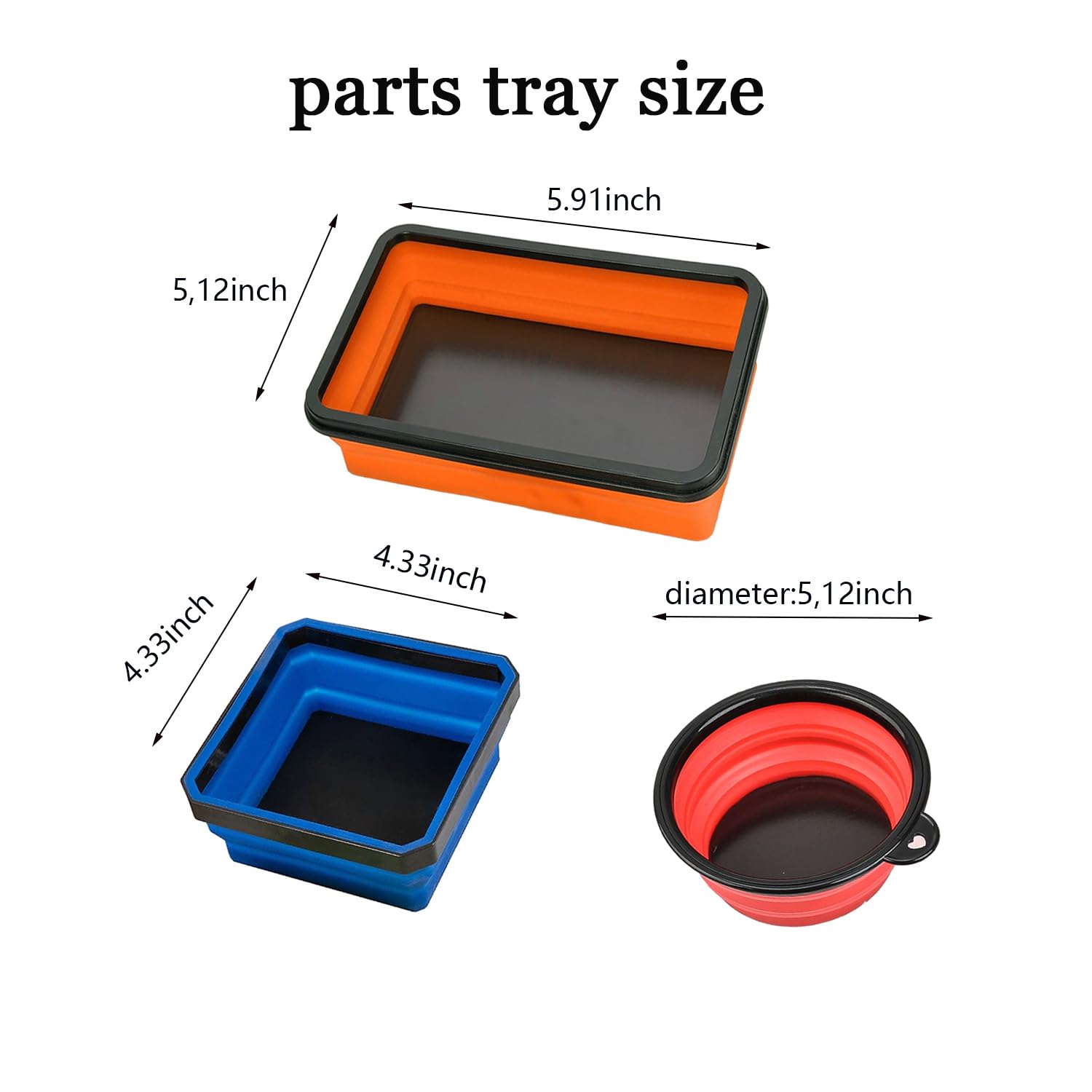 Collapsible Magnetic Parts Tray Set & Flexible Magnetic Pickup Tool, 3 Different Size Magnetic Screw Holder & Pick-Up Sweeper for Screw, Bolts, Nuts, and Other Metal Parts