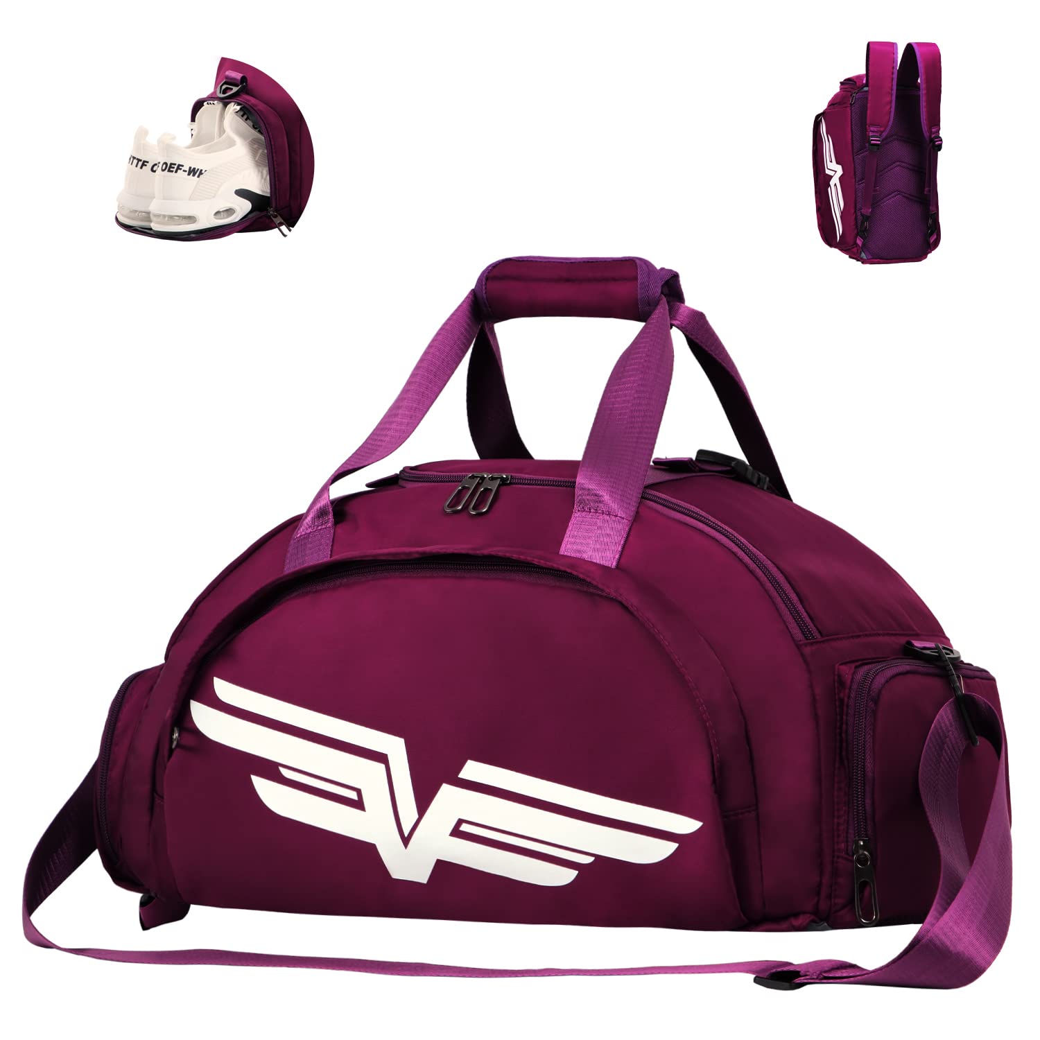 FIORETTO 30L Sports Gym Bag with Wet Pocket & Shoe Compartment, Sports Holdall Backpack for Men Women Violet