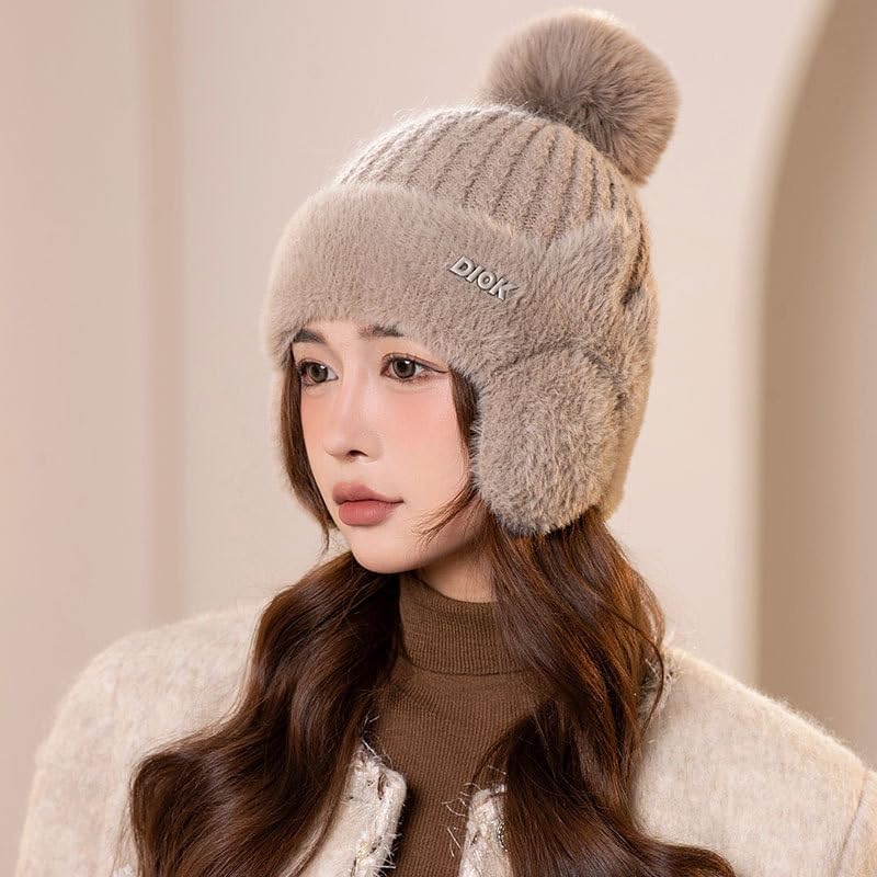 Winter Plush Baseball Cap for Women Fluffy Fur Knitted Hat with Earflaps Outdoor Cycling Ear Protection Hats (US, Alpha, One Size, Pink)3