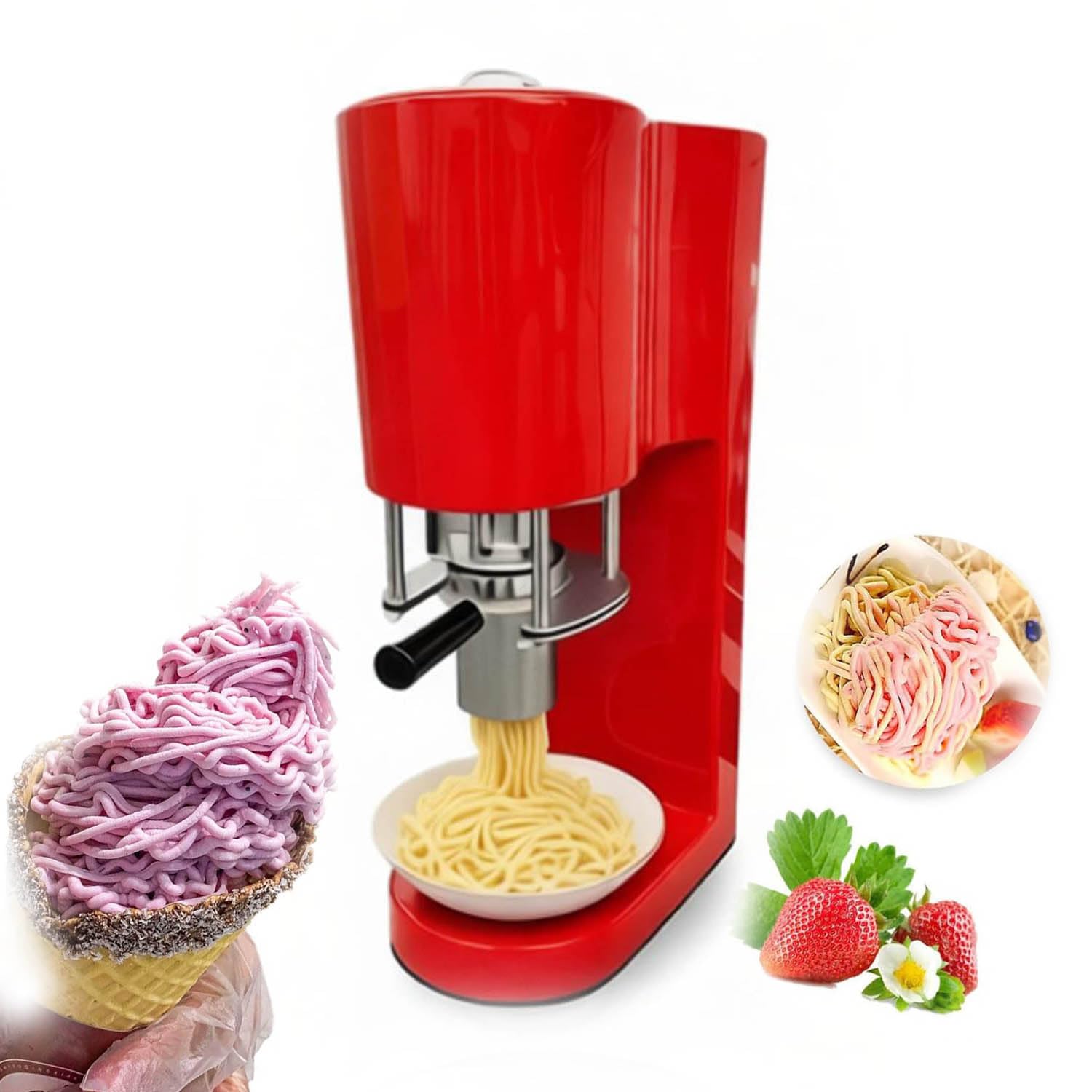 XueFulxion Automatic Spaghetti Maker with Digital Controls – Professional Soft Serve Ice Cream Machine for Bakeries,Buffets,Cruise Ships,and Catering Companies,Features Easy-Clean Design Red
