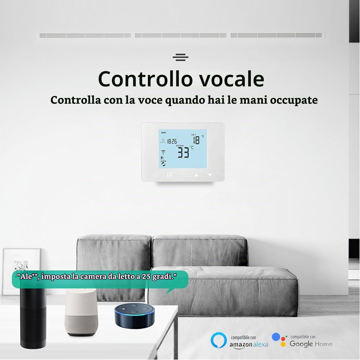 Cronotermostato Termostato WiFi per caldaia gas/acqua, Termostato Smart da Parete Intelligente compatibile con Alexa e Google, Funzione Programmabile